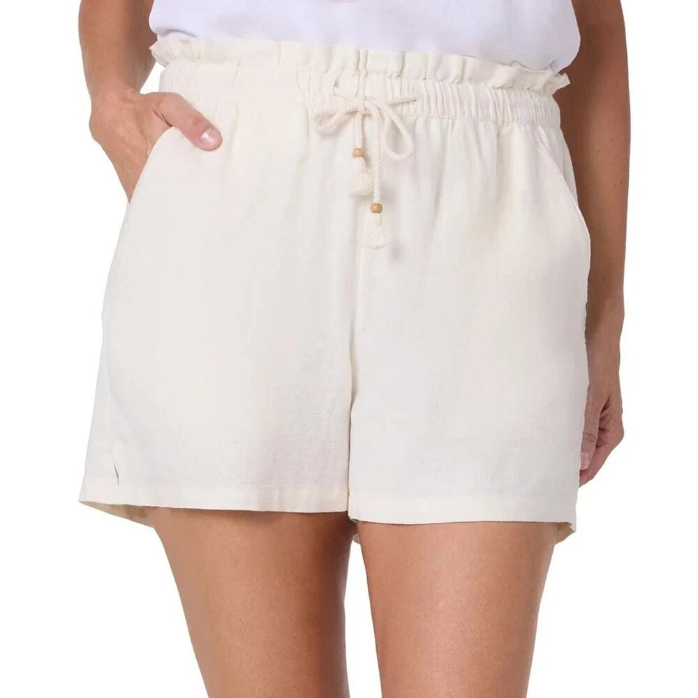 Hang Ten Women's Linen Blend Shorts Cream XL Lightweight, Drawstring Summer NWT